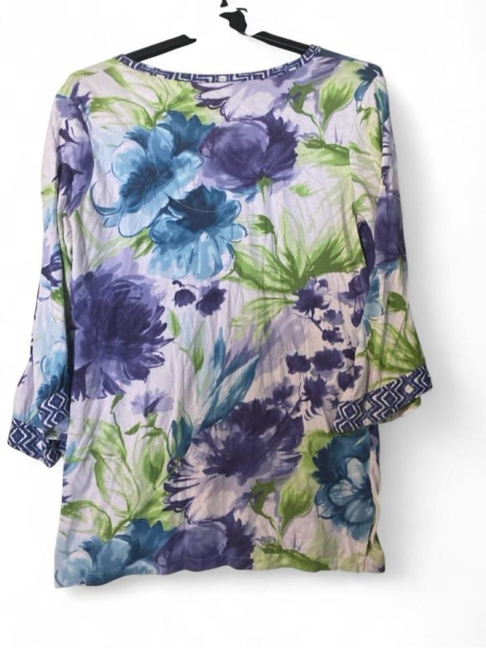 Caribbean Joe Floral V-Neck Tunic - Blue, Purple & Green - Picture 3 of 3